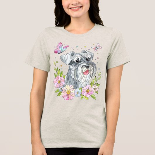 ミニチュアシュナウザーモザイクアート トライブレンドTシャツ (正面)