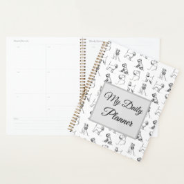 ミニチュアシュナウザーラインアートパターン001白 プランナー手帳