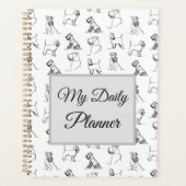 ミニチュアシュナウザーラインアートパターン001白 プランナー手帳 (正面)