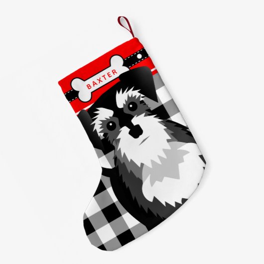 ミニチュアシュナウザー古ファッションドい格子小さいチャリ スモールクリスマスストッキング (裏面 (吊り時))