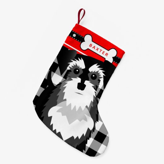 ミニチュアシュナウザー古ファッションドい格子小さいチャリ スモールクリスマスストッキング (正面 (吊り時))