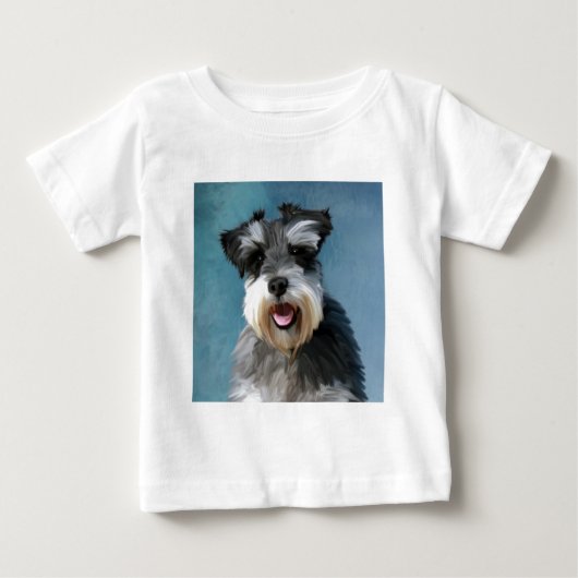 ミニチュアシュナウザー水彩画アート ベビーTシャツ (正面)
