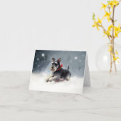ミニチュアシュナウザー クリスマス 雪 冬 カード (黄色い花)