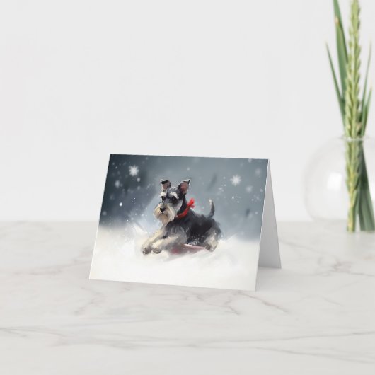 ミニチュアシュナウザー クリスマス 雪 冬 カード (正面)