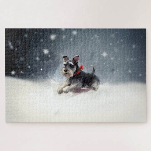 ミニチュアシュナウザー クリスマス 雪 冬 ジグソーパズル (横)