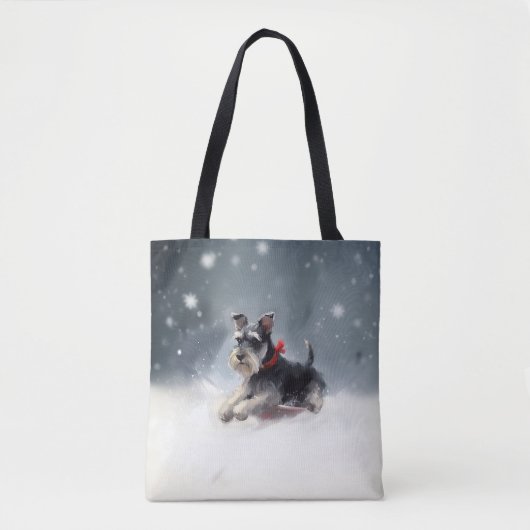 ミニチュアシュナウザー クリスマス 雪 冬 トートバッグ (正面)