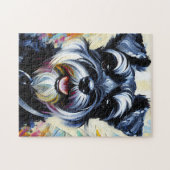 ミニチュアシュナウザー – 黒 | 銀アクリルプリント ジグソーパズル (横)