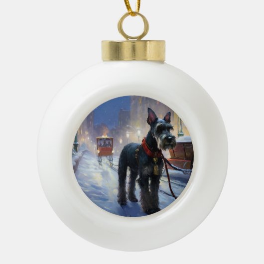 ミニチュアシュナウツァークリスマスフェスティバルシーズン セラミックボールオーナメント (正面)