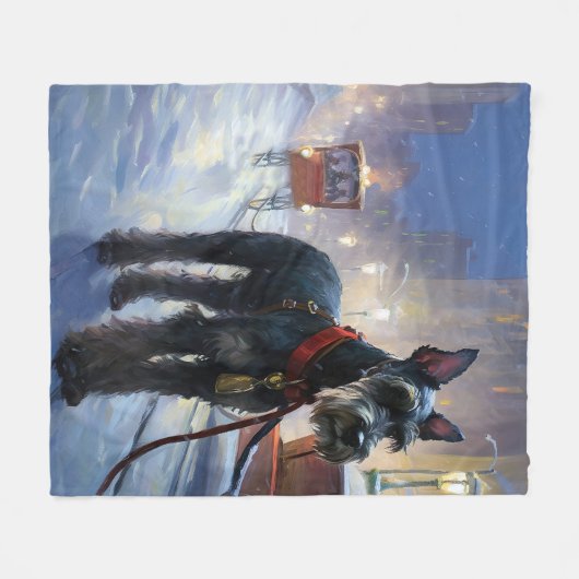 ミニチュアシュナウツァークリスマスフェスティバルシーズン フリースブランケット (正面(横))