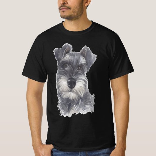 ミニチュアシュナウツァードッグ – 水彩画犬ギフト Tシャツ (正面)
