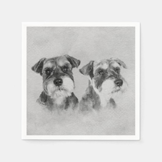 ミニチュアシュノーザースグレースケールデジタルアート スタンダードカクテルナプキン (正面)