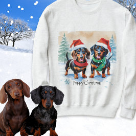 ミニチュアダックスフンドの仔犬のクリスマス スウェットシャツ