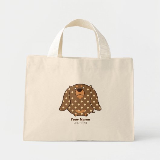 ミニチュアダックスフンド "ダクたま(チョコダップル)" <名入れ> ミニトートバッグ (正面)
