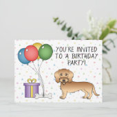 ミニチュアダックスフンド 誕生日おめでとう 招待状 (スタンド正面)