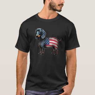 ミニチュアダックスフンド 7月4日 アメリカ国旗 ドッググッズ メンズ レディース Tシャツ