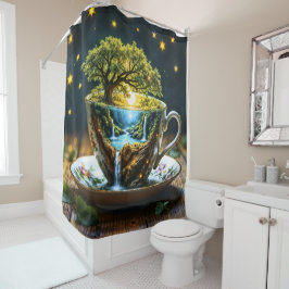 ミニチュアティーカップワンダーランドカラフルアート シャワーカーテン