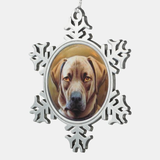 ミニチュアドッグポートレートチョコレートラブラドール スノーフレークピューターオーナメント (右)