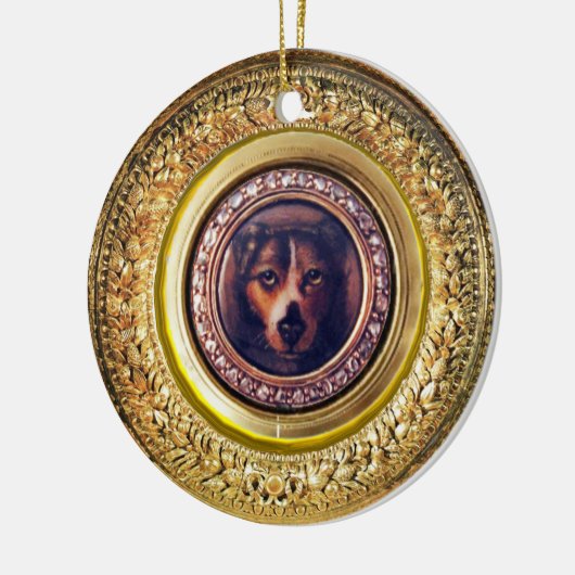 ミニチュアドッグポートレート三色スパニエル犬 セラミックオーナメント (左)