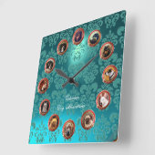 ミニチュアドビクトリアンッグポートレートティール(緑がかった色)ブルーダマスク スクエア壁時計 (傾斜)