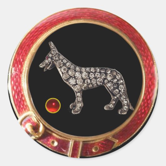 ミニチュアドビクトリアンッグポートレートドイツの羊飼い ラウンドシール (正面)