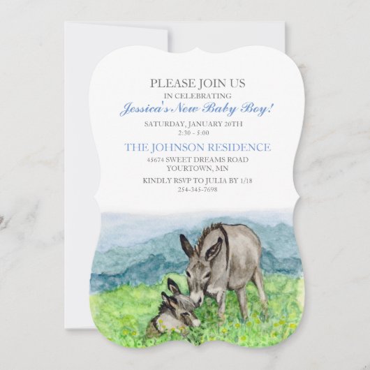 ミニチュアドンキーベビーシャワー招待状 招待状 (正面)