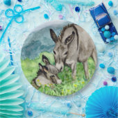 ミニチュアドンキーママとベビーウォーターカラーアート ペーパープレート (パーティー)