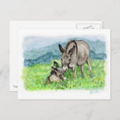 ミニチュアドンキーママとベビーウォーターカラーアート ポストカード (正面/裏面)