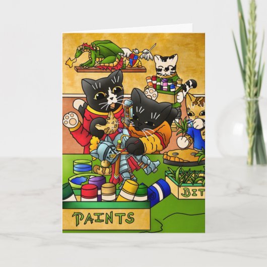 ミニチュアナイト絵画猫模型の猫 カード (正面)