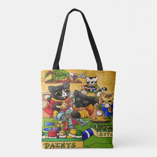 ミニチュアナイト絵画猫模型の猫 トートバッグ (裏面)
