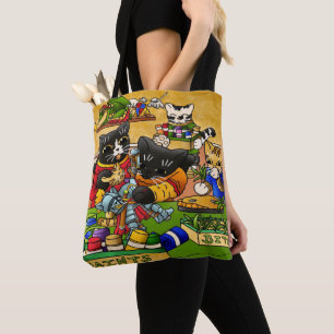 ミニチュアナイト絵画猫模型の猫 トートバッグ