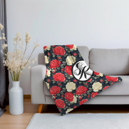 ミニチュアバラ&モノグラム シェルパブランケット