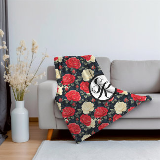 ミニチュアバラ&モノグラム シェルパブランケット