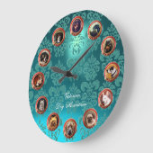 ミニチュアビクトリアンドッグポートレートティール(緑がかった色)ブルーダマスク ラージ壁時計 (傾斜)