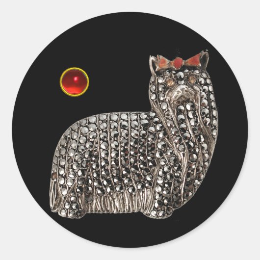 ミニチュアビクトリアンドッグポートレートヨークシャーテリア ラウンドシール (正面)