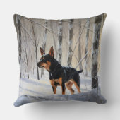 ミニチュアピンシャーで雪のクリスマスを過ごす クッション (裏面)