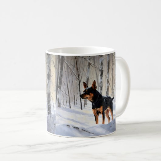 ミニチュアピンシャーで雪のクリスマスを過ごす コーヒーマグカップ (正面右)