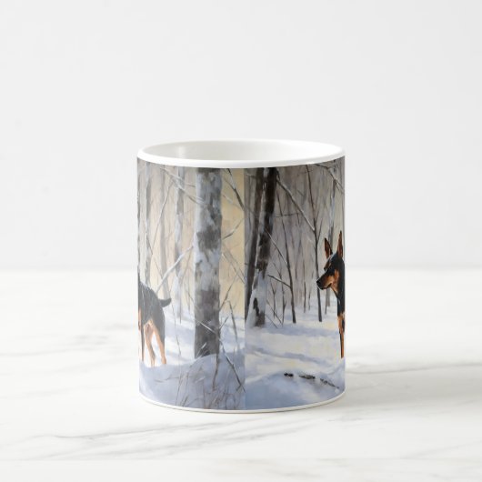 ミニチュアピンシャーで雪のクリスマスを過ごす コーヒーマグカップ (中央)