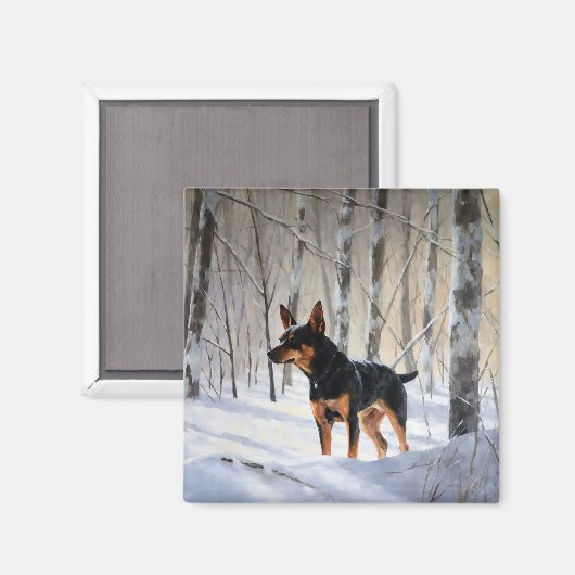 ミニチュアピンシャーで雪のクリスマスを過ごす マグネット (正面/裏面)