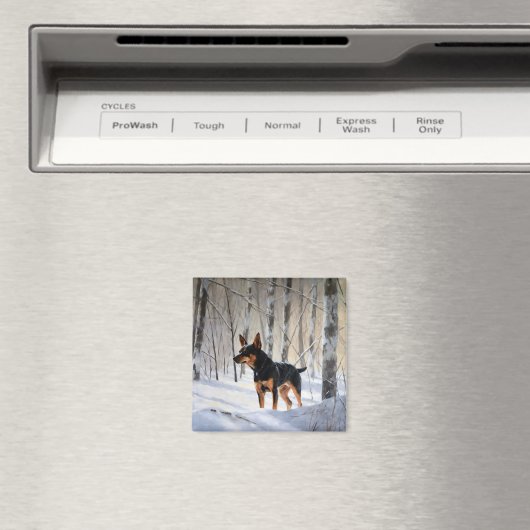 ミニチュアピンシャーで雪のクリスマスを過ごす マグネット (インサイチュ (食洗機))