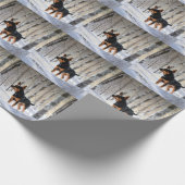 ミニチュアピンシャーで雪のクリスマスを過ごす ラッピングペーパー (角)