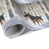 ミニチュアピンシャーで雪のクリスマスを過ごす ラッピングペーパー (ロールコーナー)