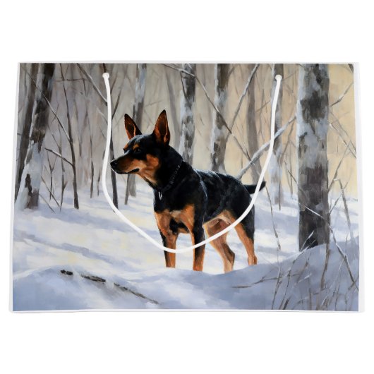 ミニチュアピンシャーで雪のクリスマスを過ごす ラージペーパーバッグ (正面)