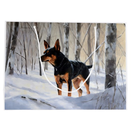 ミニチュアピンシャーで雪のクリスマスを過ごす ラージペーパーバッグ (裏面)