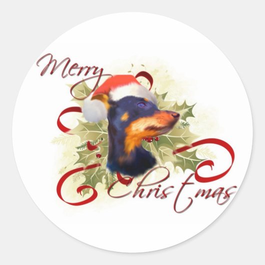 ミニチュアピンシャークリスマスステッカー ラウンドシール (正面)