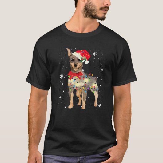 ミニチュアピンシャードッグクリスマスライトクリスマスママDa Tシャツ (正面)