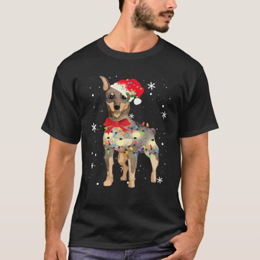 ミニチュアピンシャードッグクリスマスライトクリスマスママDa Tシャツ (正面)