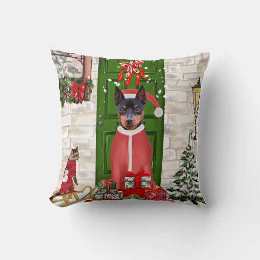 ミニチュアピンシャードッグクリスマス クッション (正面)