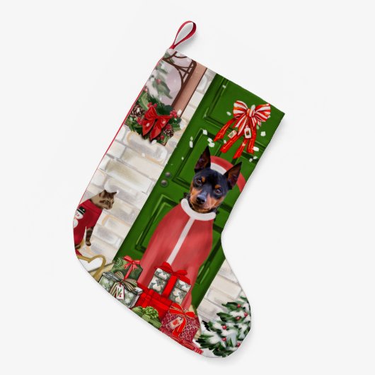 ミニチュアピンシャードッグクリスマス スモールクリスマスストッキング (正面 (吊り時))