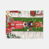 ミニチュアピンシャードッグクリスマス フリースブランケット (正面(横))