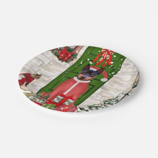ミニチュアピンシャードッグクリスマス ペーパープレート (アングル)